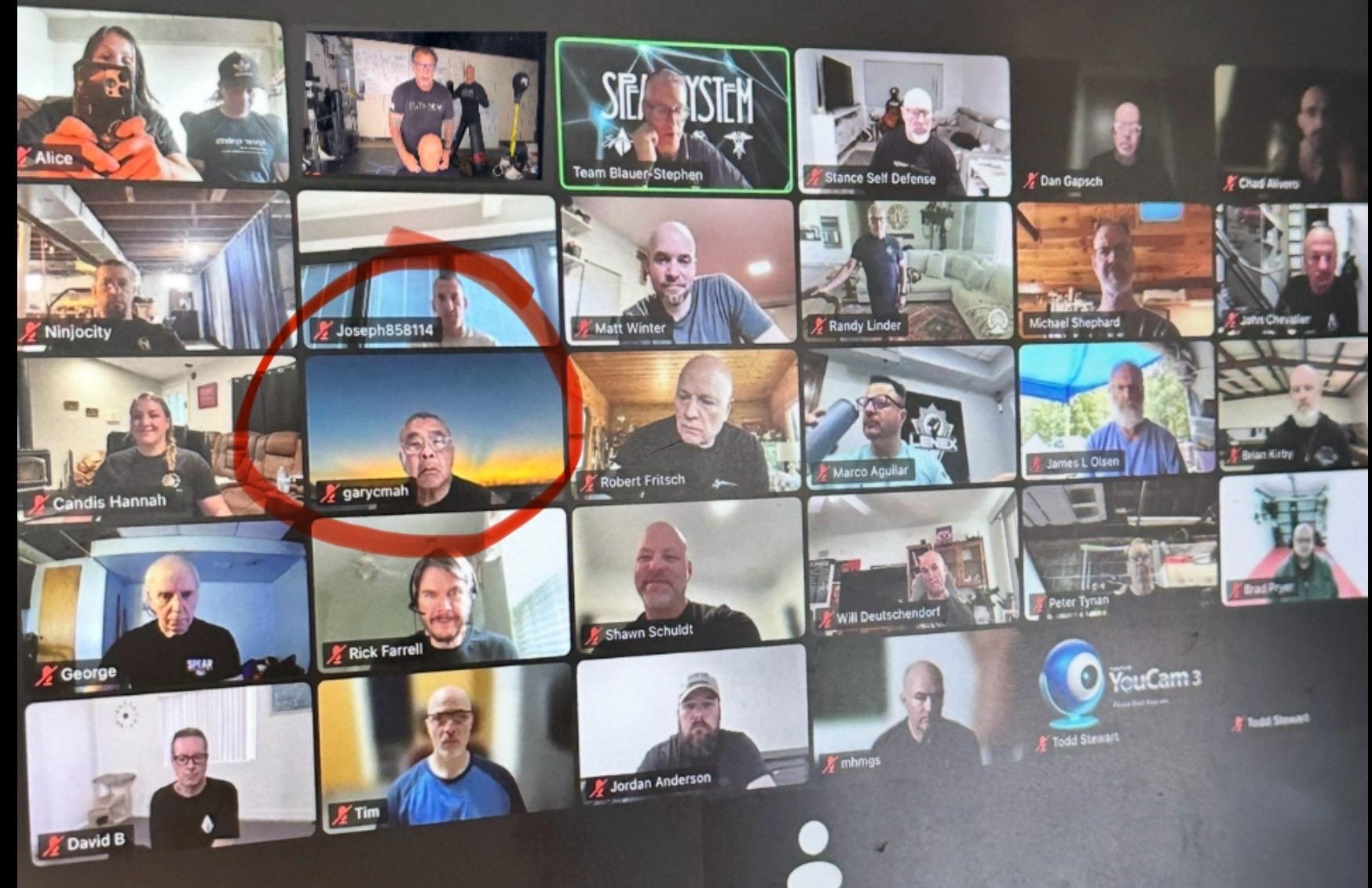 SPEAR Level 1 Online Certification Upgrade video call with Gary Mah circled